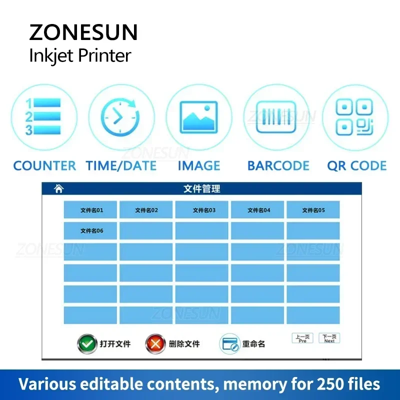 ZONESUN ZS-TIP127 탁상용 잉크젯 날짜 코딩 기계 휴대용 디지털 12.7mm QR 바코드 배치 만료 일련 번호 로고 프린터