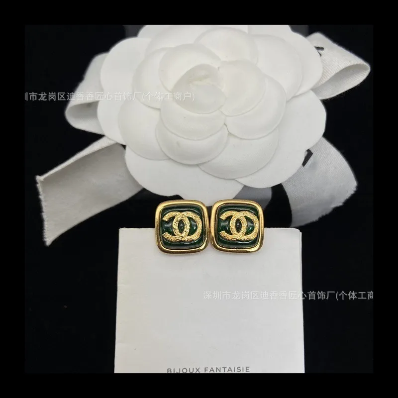 أقراط مزدوجة السكر للنساء، زوج مربع أسود أنيق مع ملصق المد #2