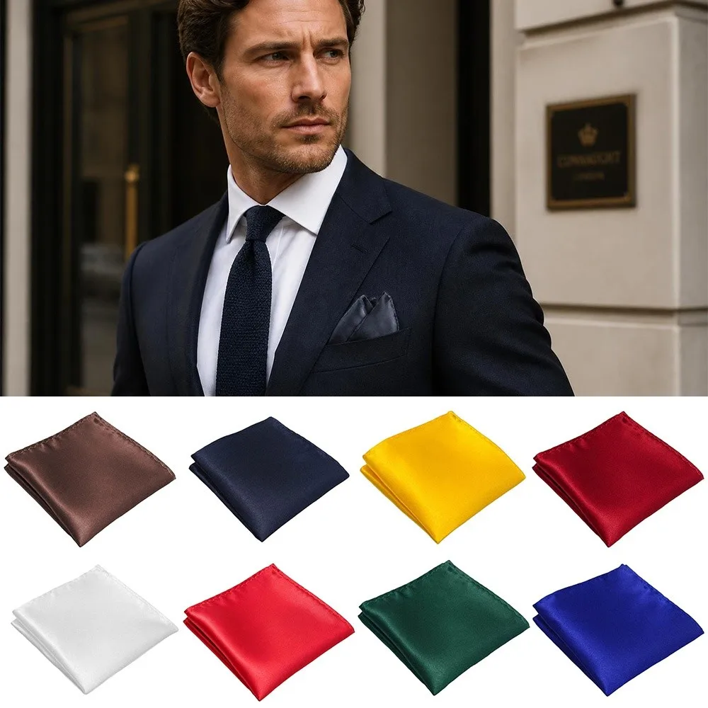 New Solid Color Men's Pocket Square Satin Waterproof Business Suit Scarf Foldable Square Shape Wedding Hankies Wedding Ceremony