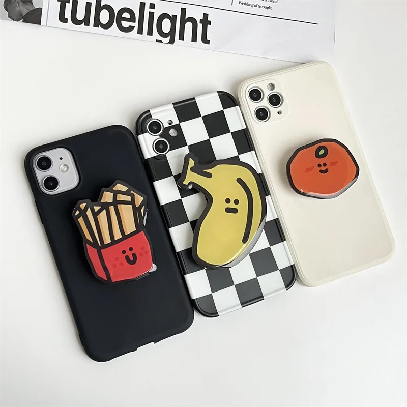 3D Cute Line Cartoon Comic Grip Tok Mobile Phone Bracket Griptok Chips Banana Tomatoes Kawaii Holder Universal Burger Ring