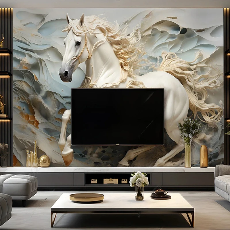 Photo Wallpaper Modern White Horse Stone Relief Living Room Bedroom Background Wall Painting Home Decor Papel De Parede 3 D