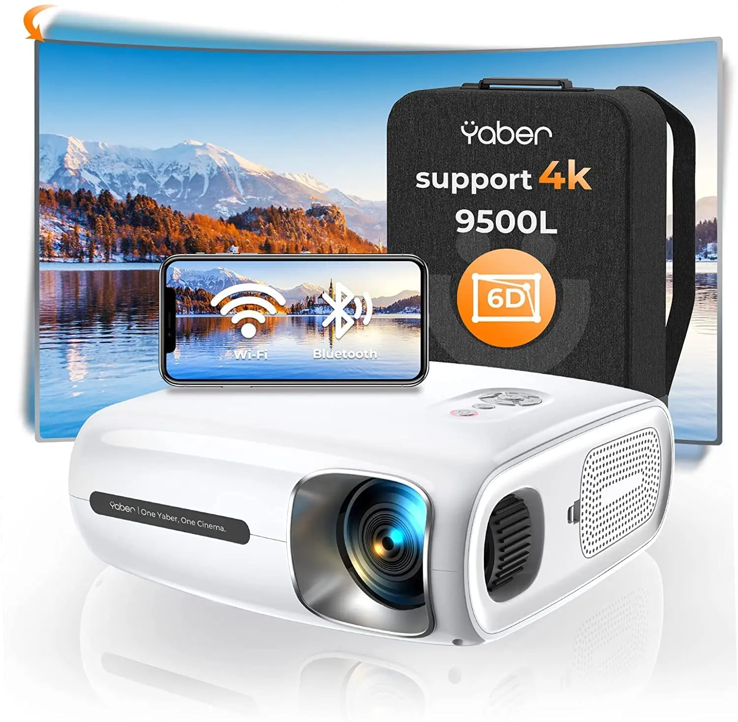 Video projector Wifi Bluetooth, YABER-projector LED Pro V7, WiFi, Lumens retroprojector supports 4K, 1080P, Full HD, 1920x P for Phone, Bluetooth, 5G, for home cinema