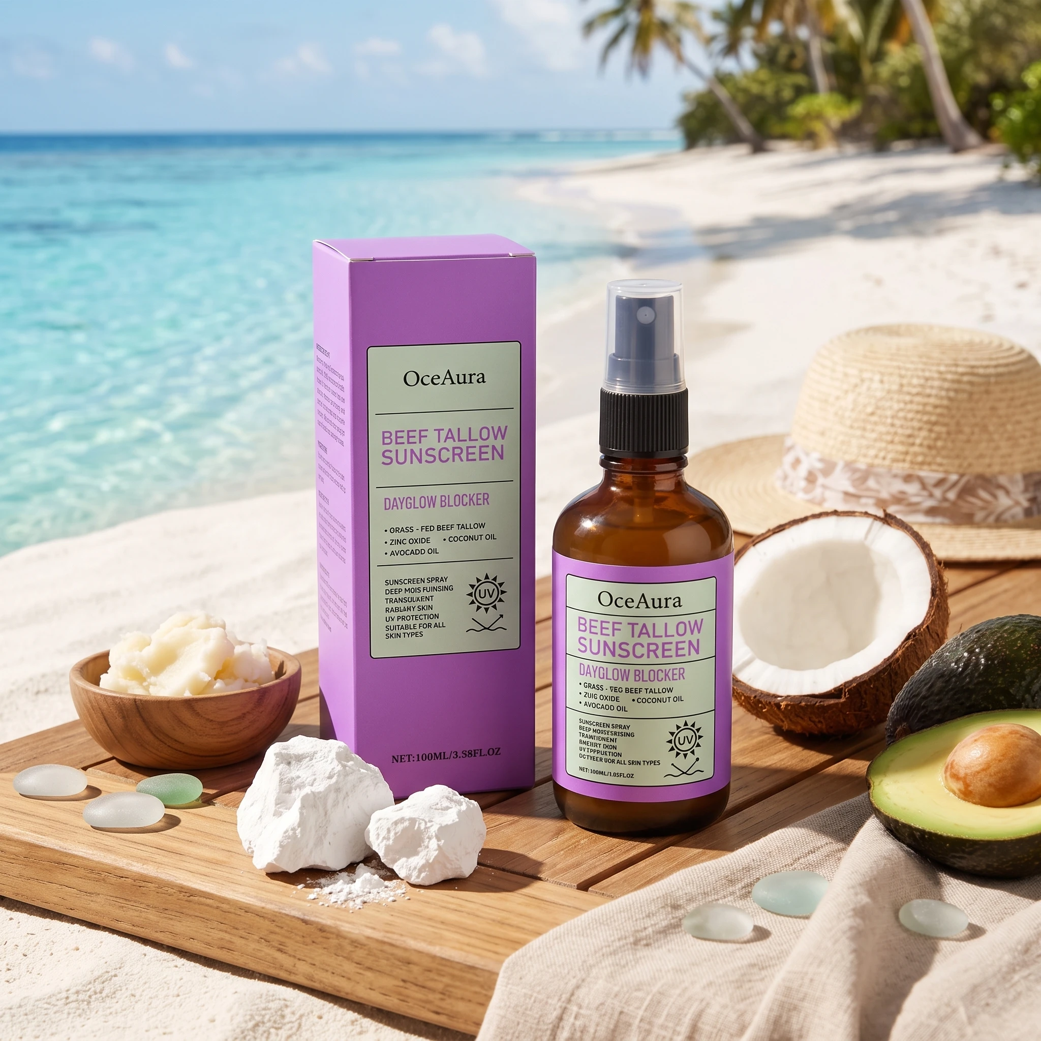 Tallow Sunscreen Spray for Summer Outdoor Skin Care Coconut Oil Protective Body Spray UV Protection Hydrating Skin Care 100ml