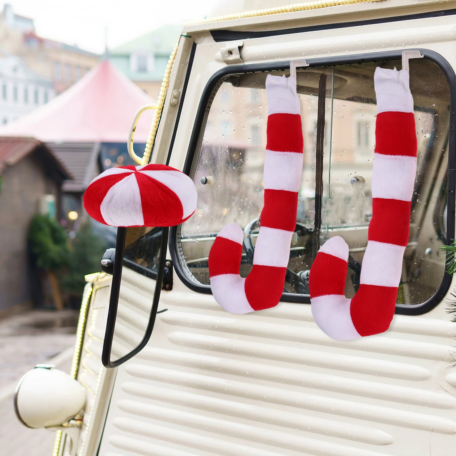 قرون قصب حلوى عيد الميلاد قرون الرنة لتركيب نافذة السيارة لا حاجة إلى أدوات ديكورات السيارة