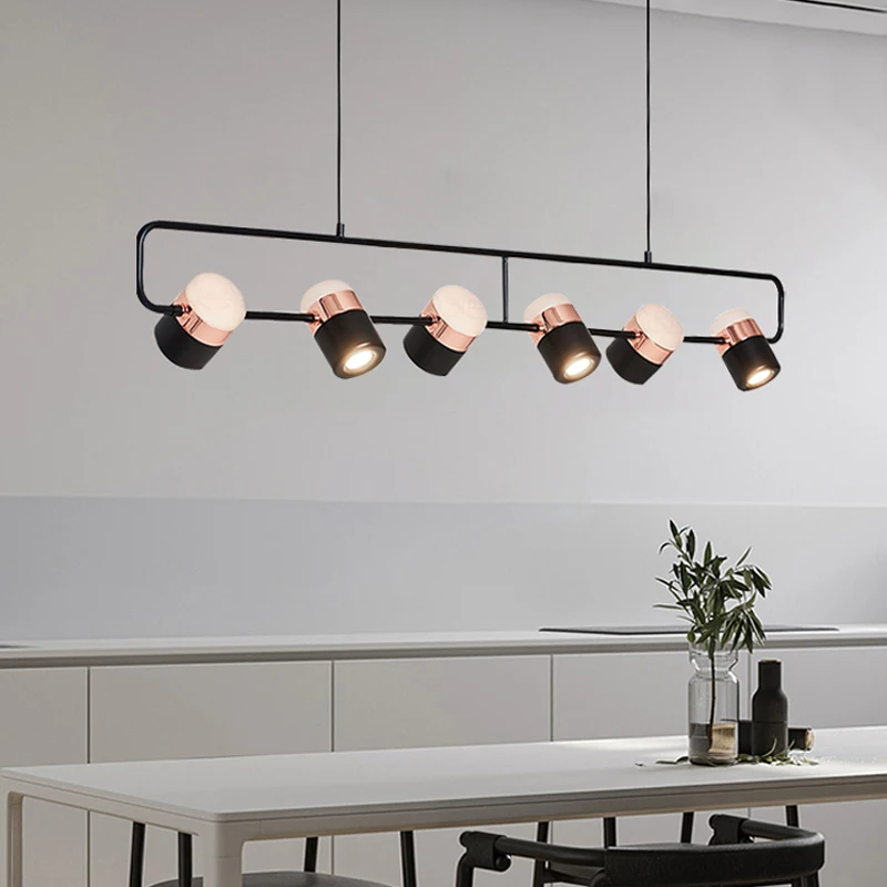 Nordic Creative Minimalist Long Strip Chandelier LED Restaurants Living Room Kitchen Bar Counter