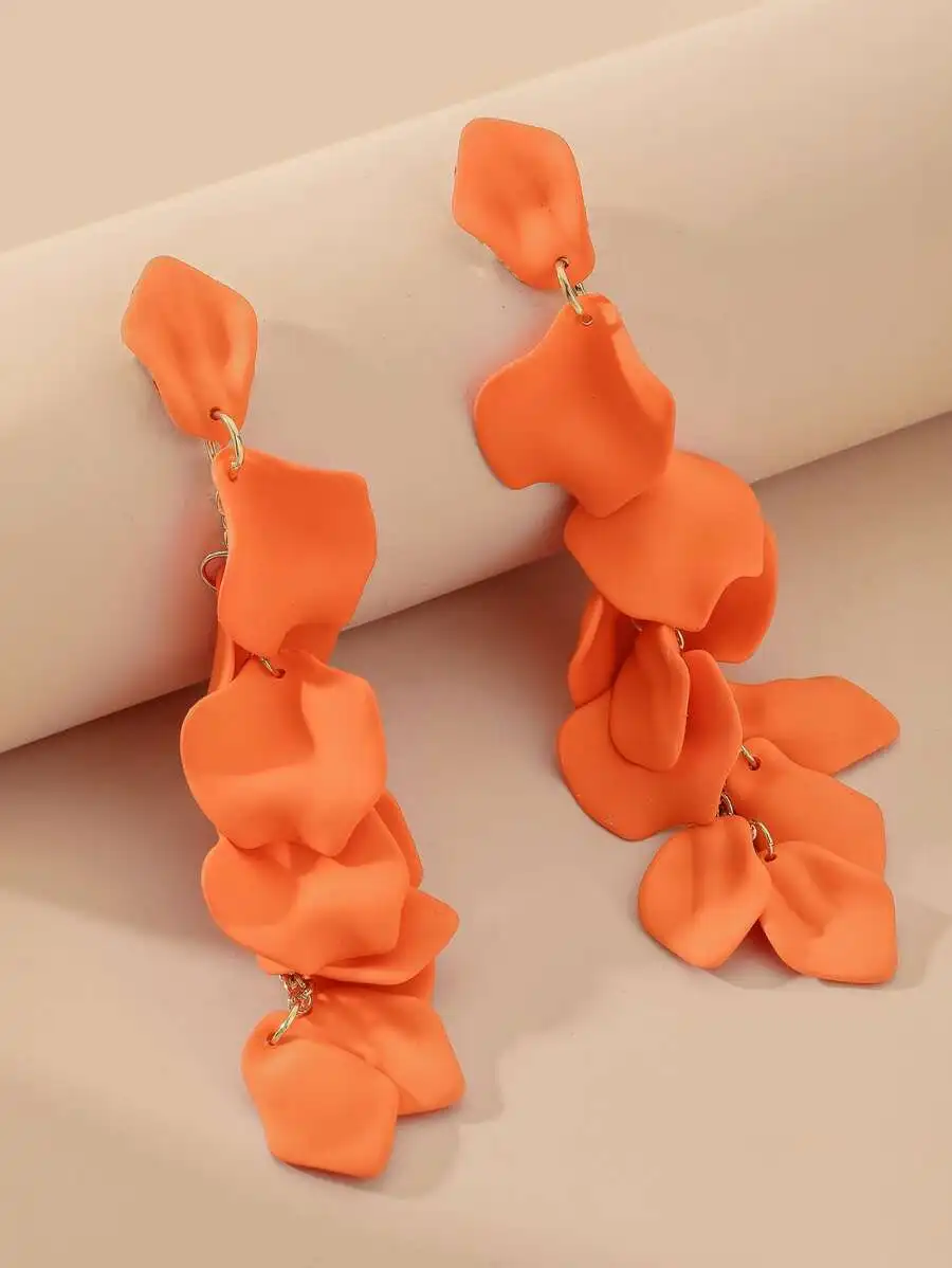 

Vibrant Orange Petal Layered Drop Earrings for Women