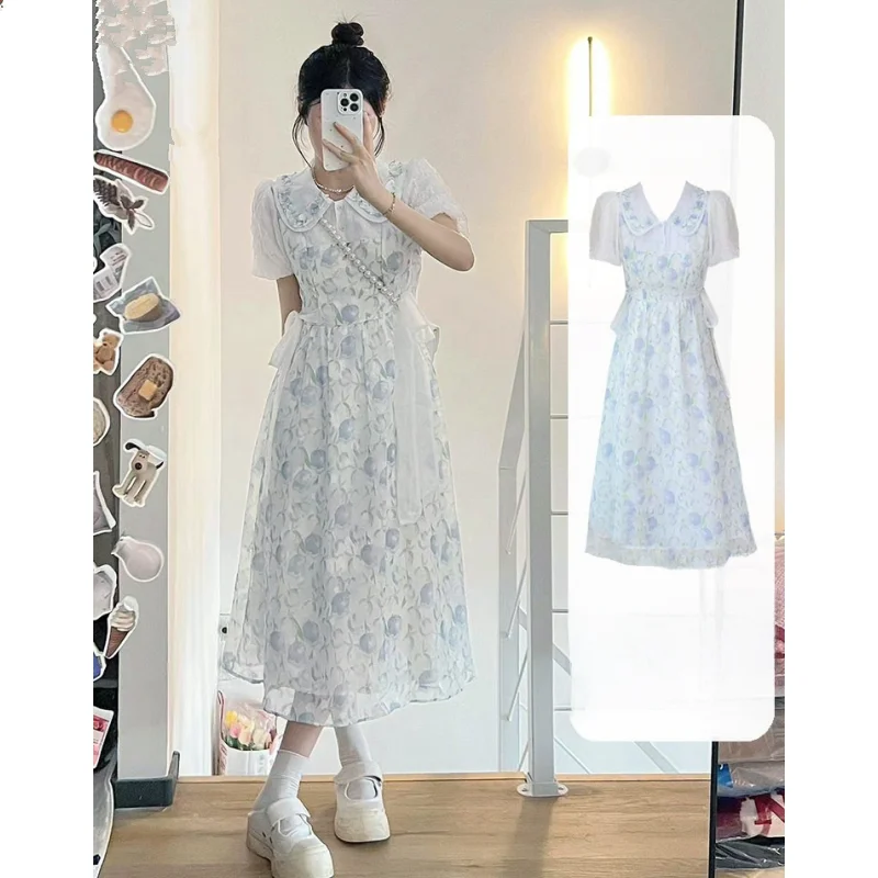 

Шикарное платье с цветочным принтом и воротником-стойкой для женщин: дизайнерская новинка, стройнящее летнее платье А-силуэта с коротким рукавом, повседневное.