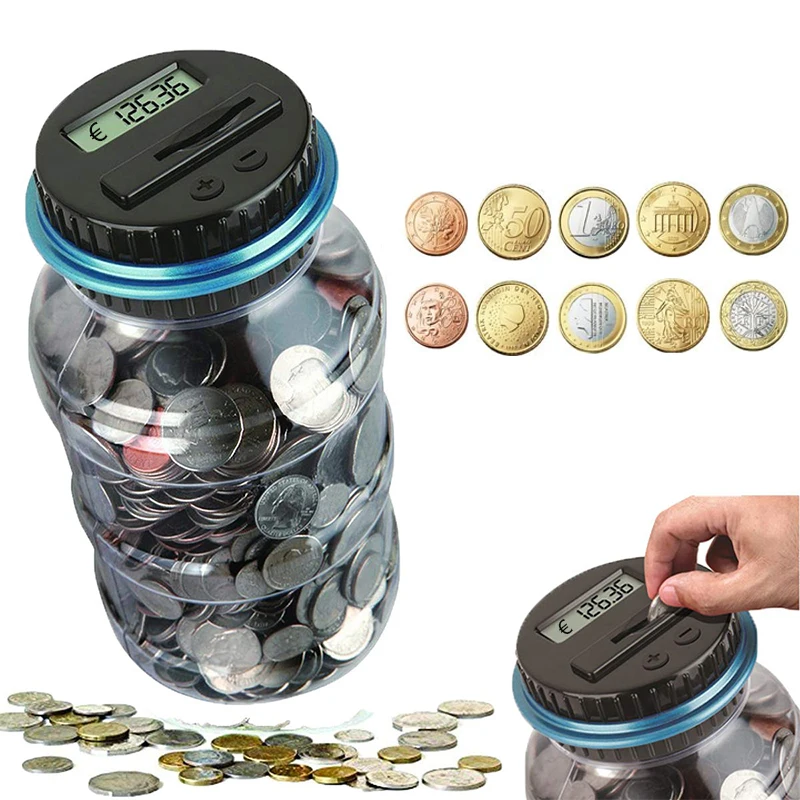 LCD Display EURO Money Deposit Electronic Digital Counting Coin Bank Money Saving Box Jar Counter Bank Box Piggy Bank Counter