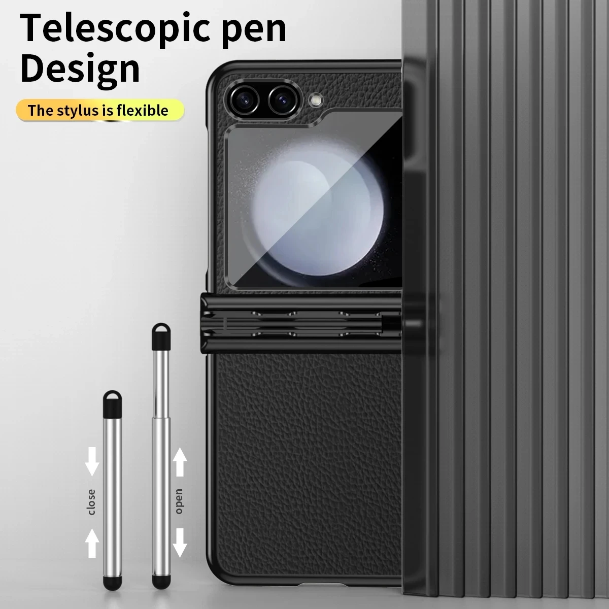 For Samsung Galaxy Z Flip5 Case Luxury Leather Case with Telescopic Pen Full Coverage Cover Case For Galaxy Z Flip 5 Cover