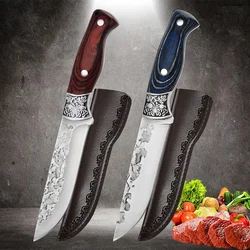 Stainless Steel Hand Meat Cleaver Knife Forged Butcher Kitchen Chef Knife Fruit Paring Fishing Portable BBQ Boning Knife Cover