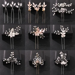 Crystal Pearl Flower Hair Pins Clips For Women Bride Hair Jewelry Wedding Hair Accessories Rhinestone Party Hairpin Headpiece