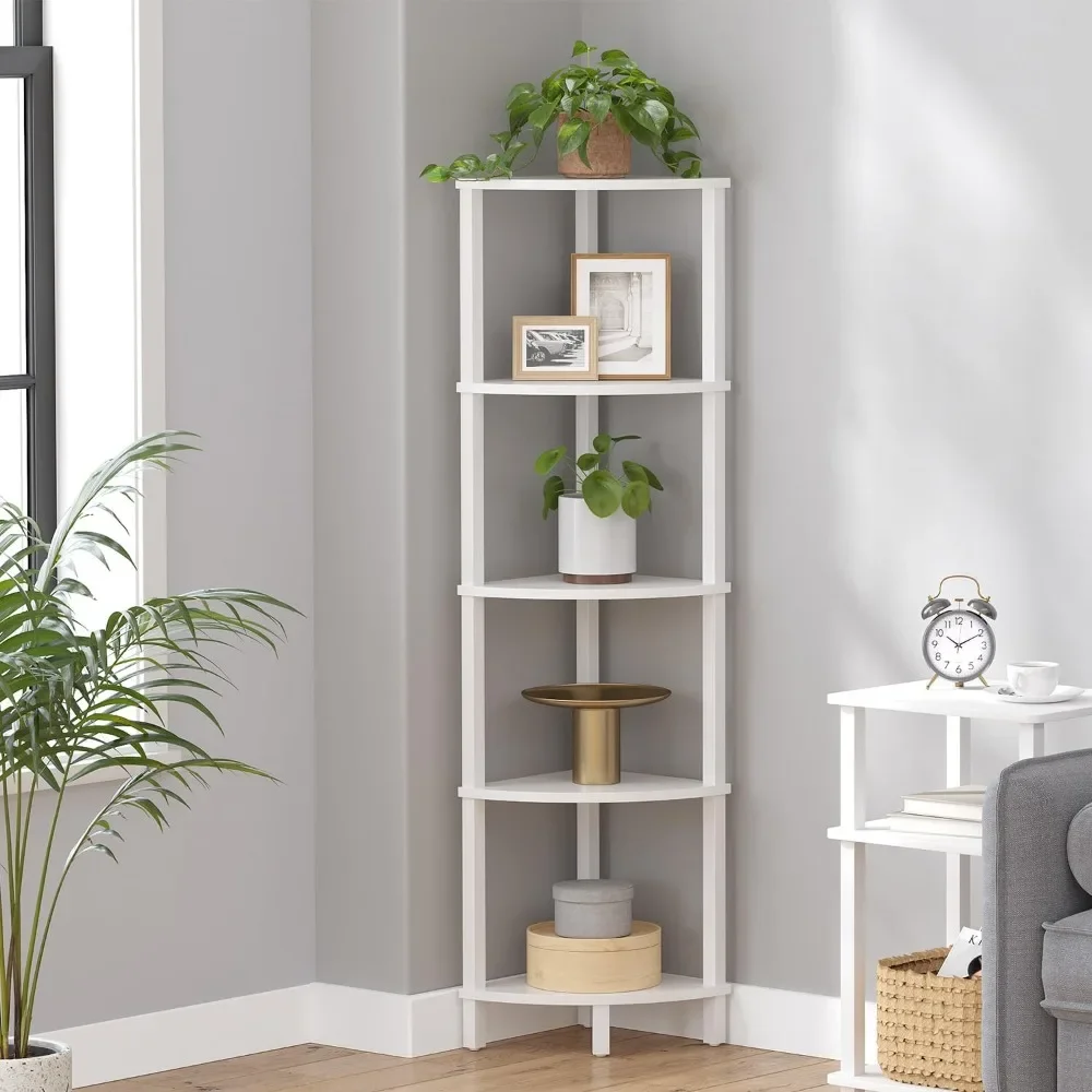 Corner shelves, 5 tier corner bookshelves, corner ladder shelves, display shelves, suitable for living room, bedroom