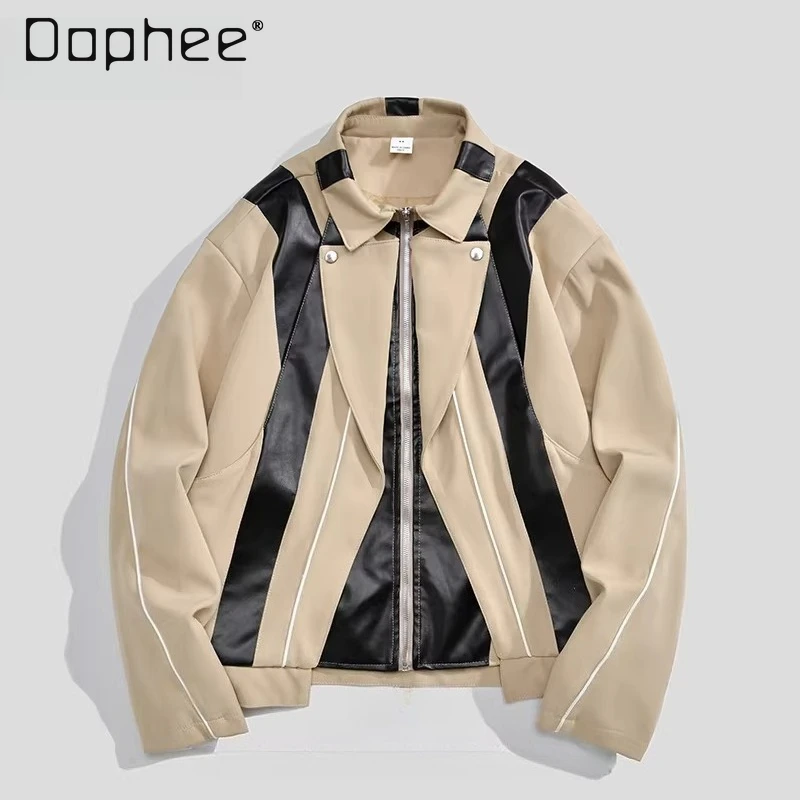 

Spring and Autumn Korean Street Locomotive Style Deconstruction High-end Men's Khaki Black Loose Casual Flight Jacket