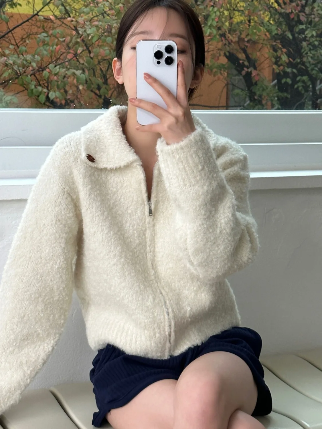 Autumn Winter Women\'s Short Knitted Sweater Coat Jacket Lapel Collar Terry Cardigan Female Full Sleeve Outerwears 2024