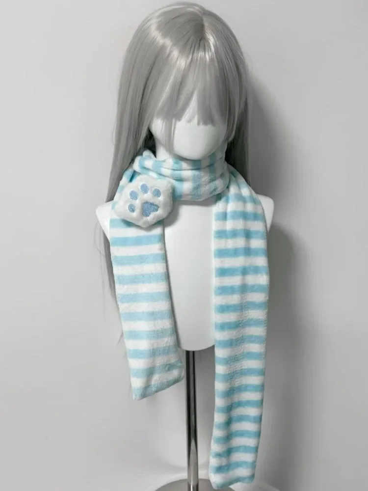 موضة مخطط الوردي لطيف وشاح جديد للنساء اليابانية الحلو القط باو مخطط التفاف وشاح امرأة دافئة الفاخرة Y2k اكسسوارات