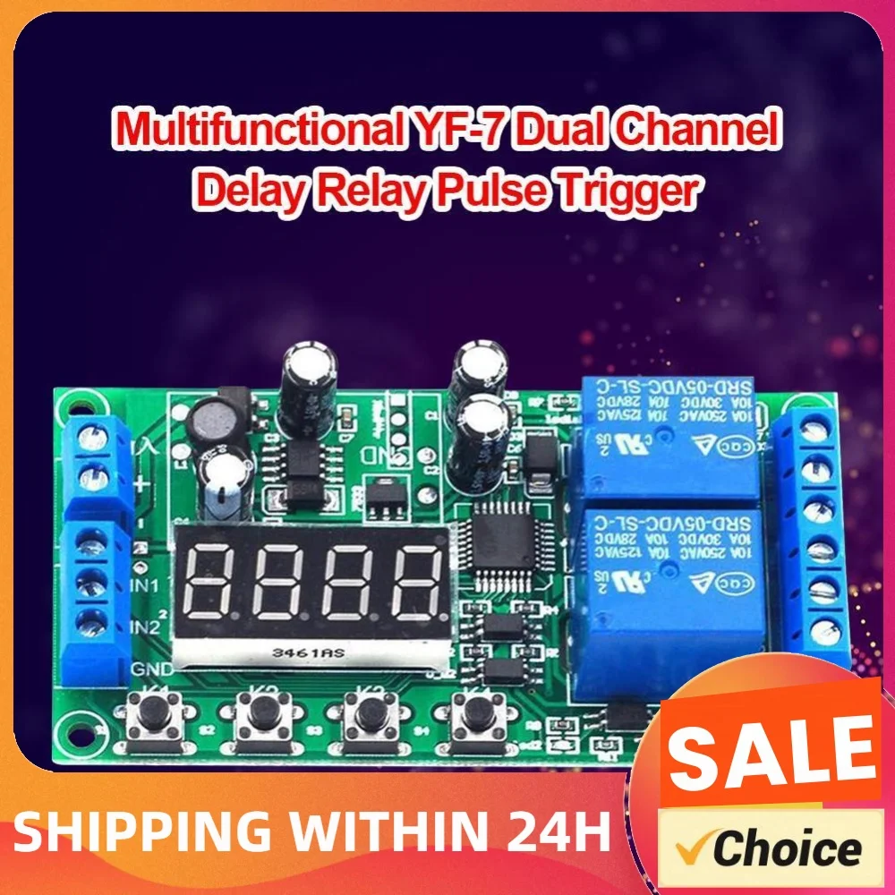 YF-7 Dual-Channel Delay Relay Module Pulse Trigger Cycle Timer 0.01s-999m 7-30V Delay Relay for Switch Module