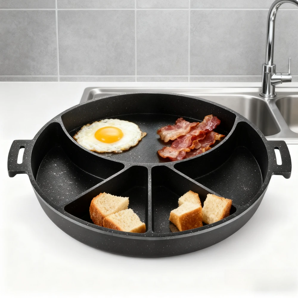 

KOSUN Round Divider Grill Pan Nonstick Steak BBQ Frying Pan Easy to Clean for Indoor Outdoor Universal Stovetop Kitchen Utensils