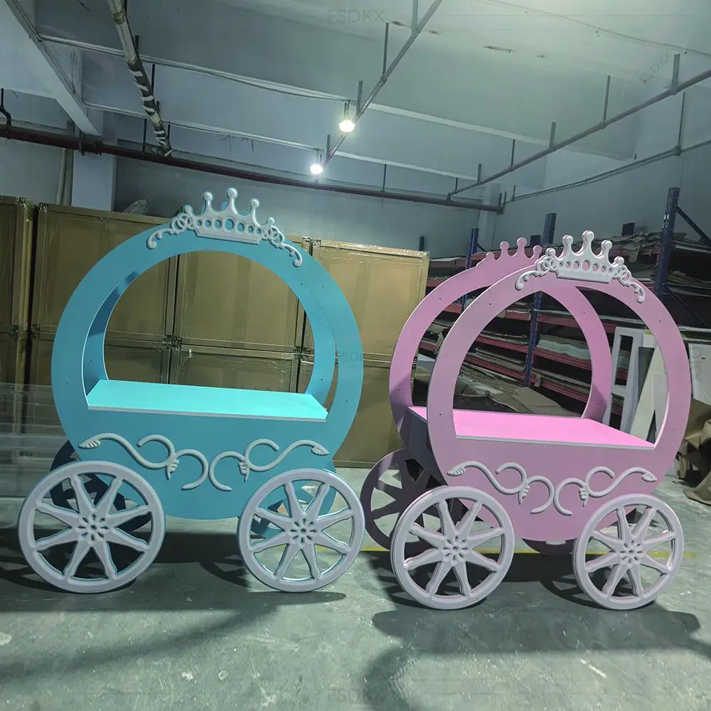 Modern Custom PVC Pink Blue Gift Dessert Cake Candy Cart Car with Wheels Backdrop for Events Wedding Birthday Party Decorations