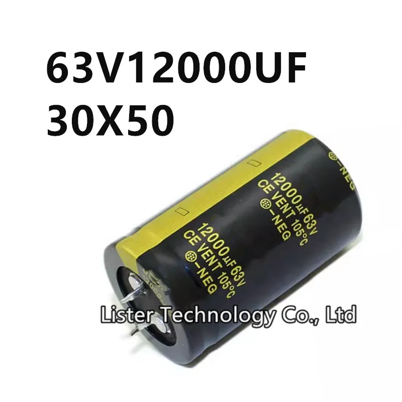 2ชิ้น/ล็อต63โวลต์12000uF 63V12000UF 12000UF63V ปริมาตร: 30X50มม. เครื่องขยายกำลังเสียงอินเวอร์เตอร์ตัวเก็บประจุอลูมิเนียมอิเล็กโทรไลติก