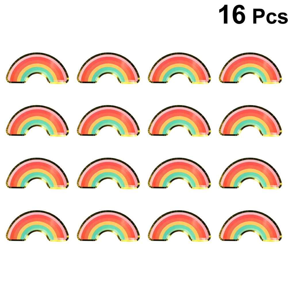 

16pcs Rainbow Paper Disposable Eco-Friendly White Cardboard Party Supplies For Birthday Wedding Shower Picnic Cake Dessert