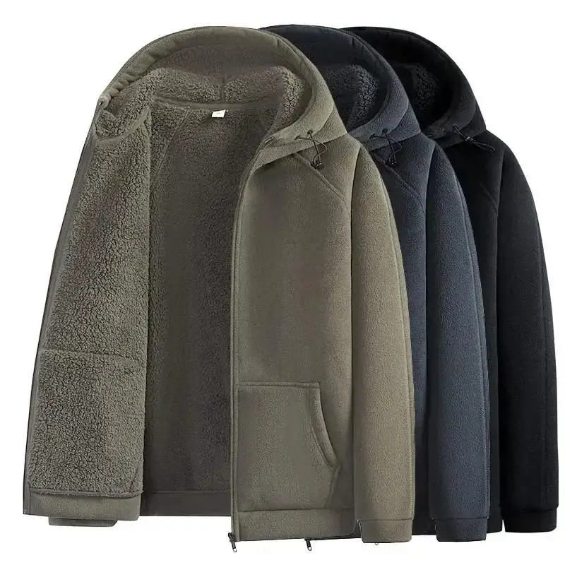 

Мужская утепленная куртка-худи на флисе, зимнее пальто, ветрозащитное, теплое, повседневное, из полиэфирного волокна, с длинными рукавами, на молнии
