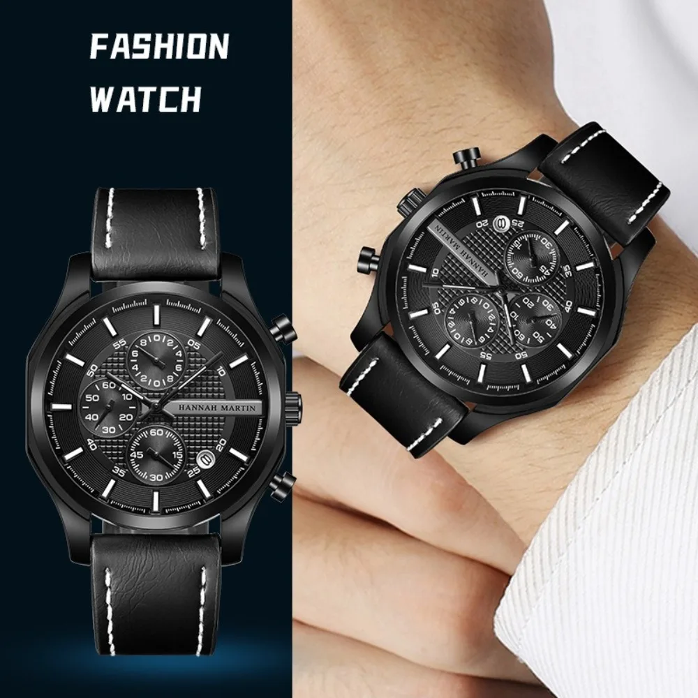 هانا مارتن 1432 موضة الأعمال الفاخرة ساعة كوارتز مقاوم للماء التقويم مضيئة ساعات كرونوغراف للرجال Reloj Hombre #1