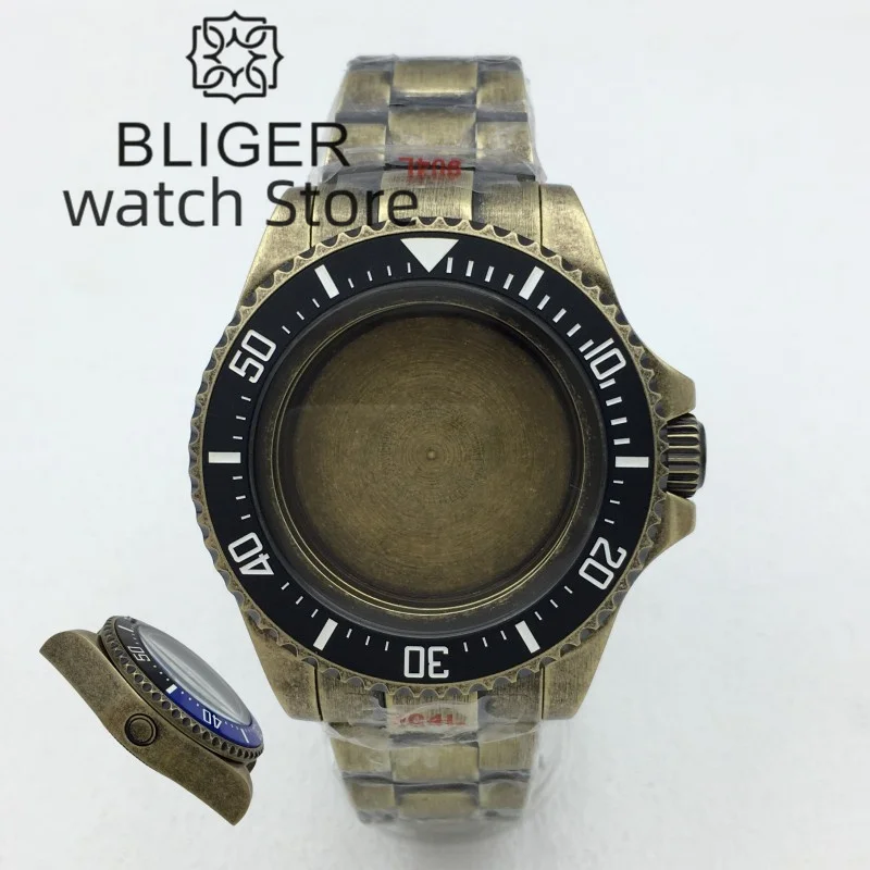 BLIGER 43mm Bronze Case Bronze Bracelet Dome Sapphire Glass Fit NH34 NH35 NH36 ETA2824 PT5000 Movement