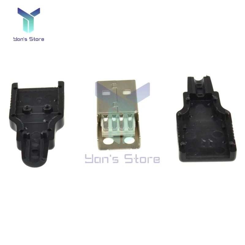 10 Sets DIY USB 2.0 Connector Plug A Type Male Female 4 Pin Assembly Adapter Socket Solder Type Black Plastic Shell