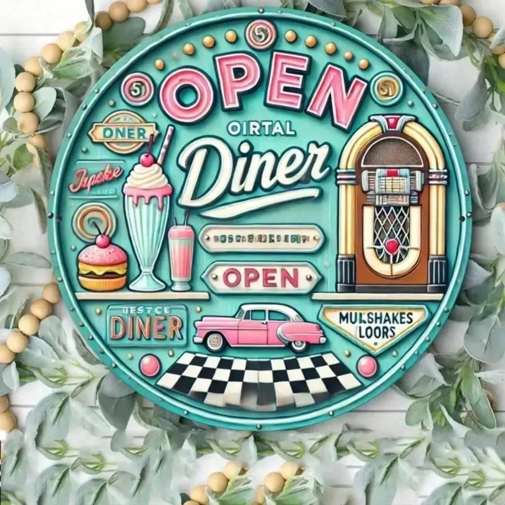 Vintage Brand Retro 1950s American Diner Round Metal Sign 20cm - Classic Wall Decor for Home Bar Cafe Restaurant