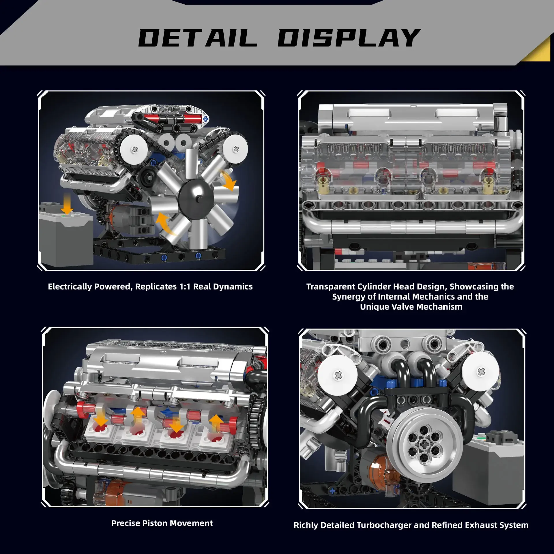 

Mould King 10088 V-Type 8-Cylinder Engine Model 535pcs Assembly Model Kit Building Block set DIY Toys for Christmas Gifts