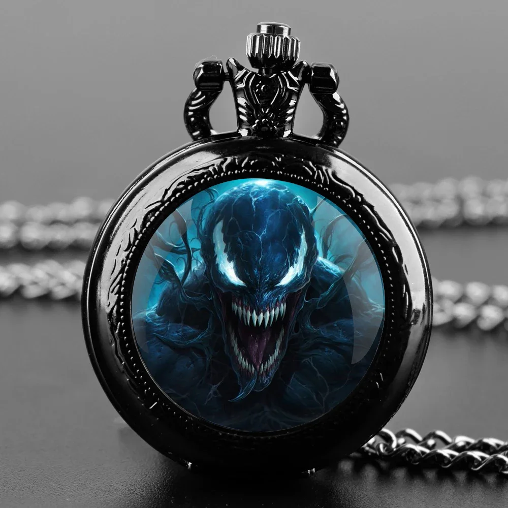 Blockbuster Movie Design Glass Dome Quartz Pocket Watch With Durable Chain Arabic Numeral Dial Extraordinary Gifts for Men Kids