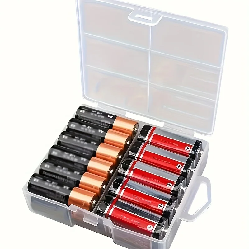 1Pc Transparent 24-Cell Battery Storage Box, Fits AA/AAA Batteries, Durable Plastic Organizer Case for Home Use