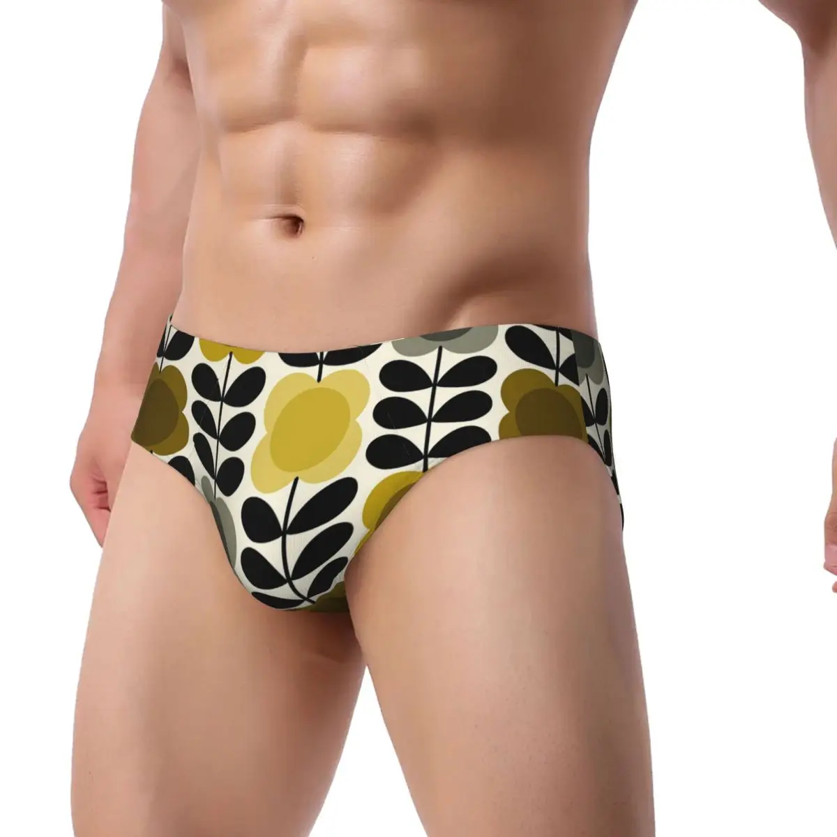 Custom Orla Kiely Yellow Grey Spot Flower Stem Brief Panties for Women Breathable Stretch Underwear