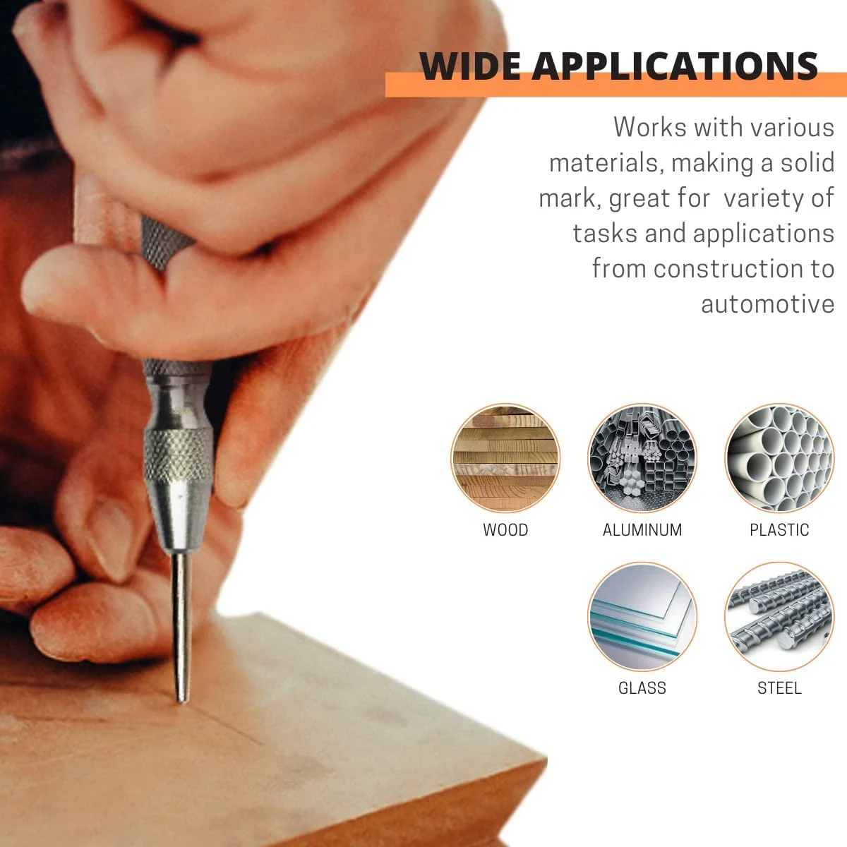 Automatic Center Punch 5 Inch Spring Loaded Center Punch Adjustable Tension Punch Tool for Metal Wood Glass 2 Pcs