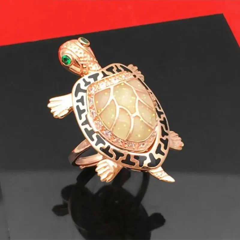 Distinctive Creative Idea Tortoise Rings for Women Fashionable Charms High-level Can Open Design Plated Rose Gold Jewelry