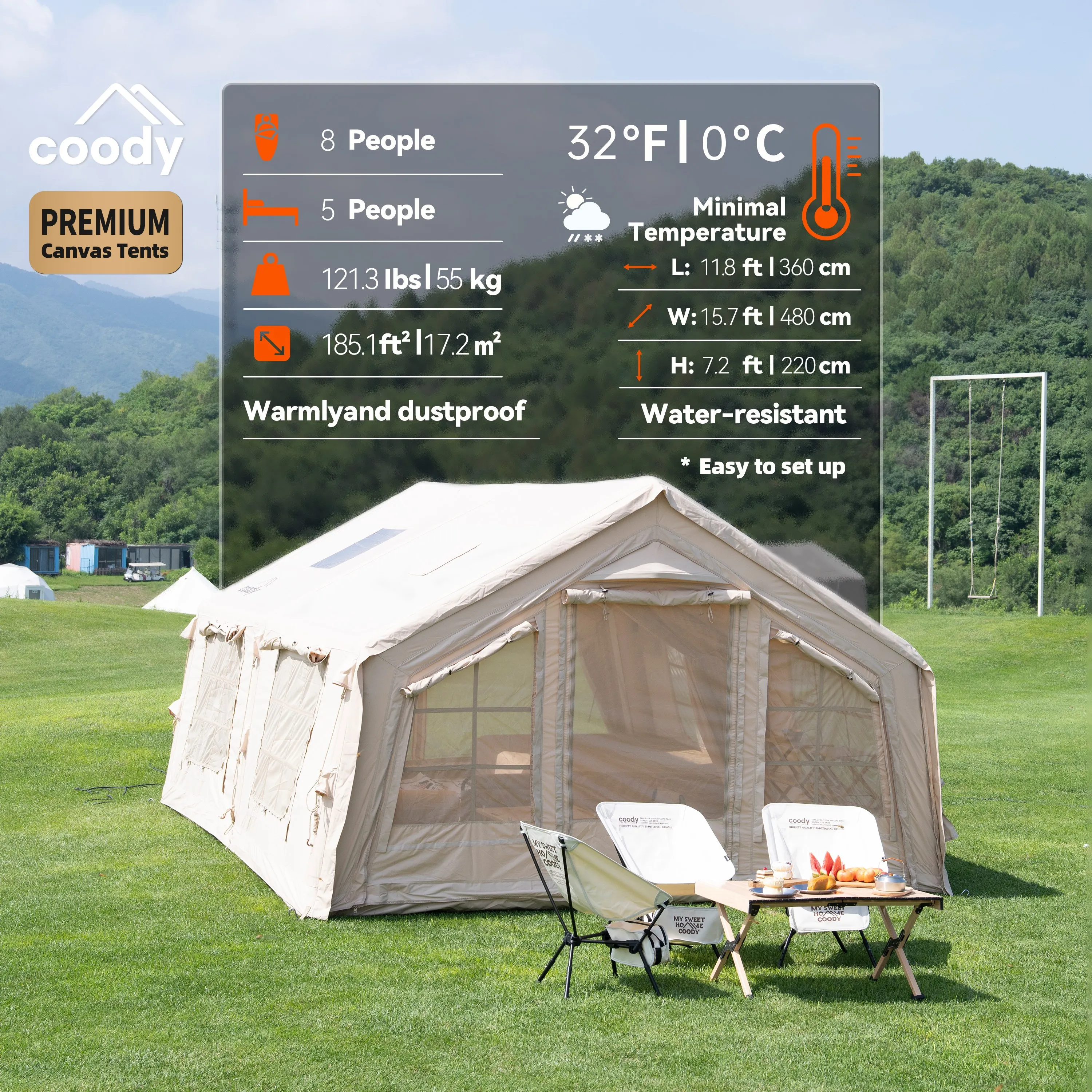 

Надувная палатка Coody Familia 17.2 Air Tent-Beige класса люкс, портативная, из хлопковой ткани, для кемпинга и активного отдыха на природе