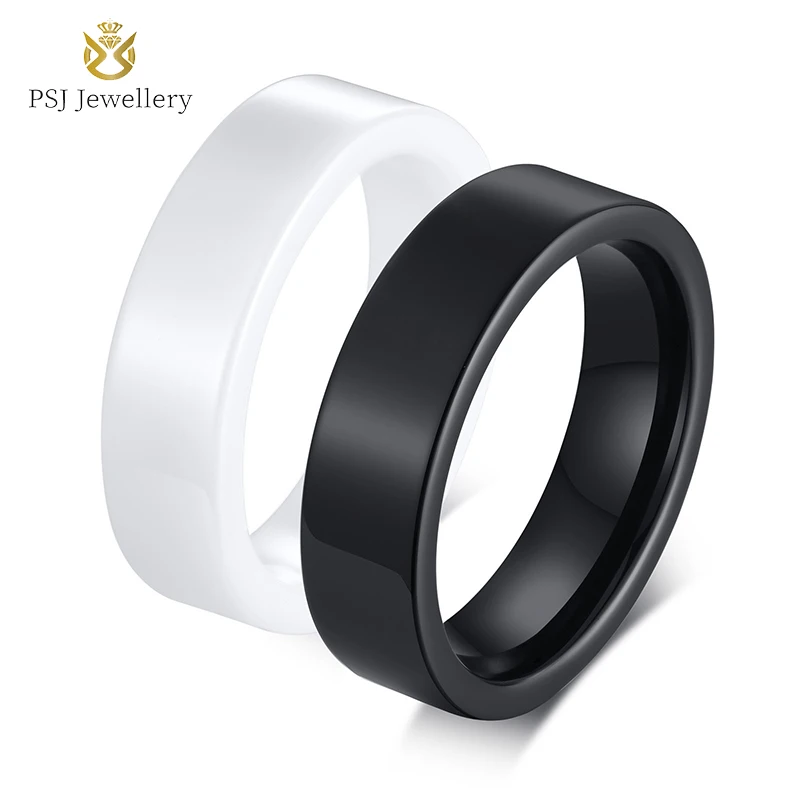 

Fashion Minimalist 6mm White / Black Polished Ceramic Finger Rings for Men Women Wedding