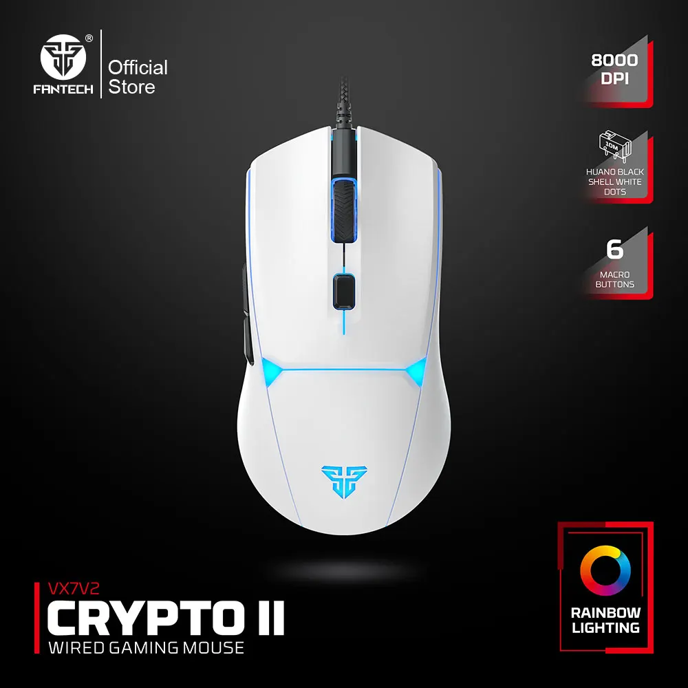 

FANTECH CRYPOT II VX7v2 Gaming Mouse 6 Button Macro 8000DPI RGB Mice and Anti-sweat Coating Huano Switch Optical Mouse