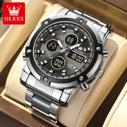 OLEVS 1106 Sport Digital Watch for men Stainless Steel strap Wristwatch Round-dial Week Display Calendar Luminous Alarm Watches