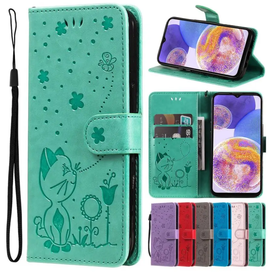 

Pop Cute Cat Bee Wallet Flip Case For Huawei Honor 10i 9X 9C 9S 8A 8X 9A 20 30 Pro X10 10 9 Lite Y7P Y5P Y6P Protect Capa Cover