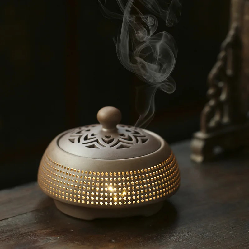 YXY 220V Purple Sand Electric Incense Burner OUD Sandalwood Plug-in Incense Powder Censer Essential Oil Lamp Bedroom Night Light