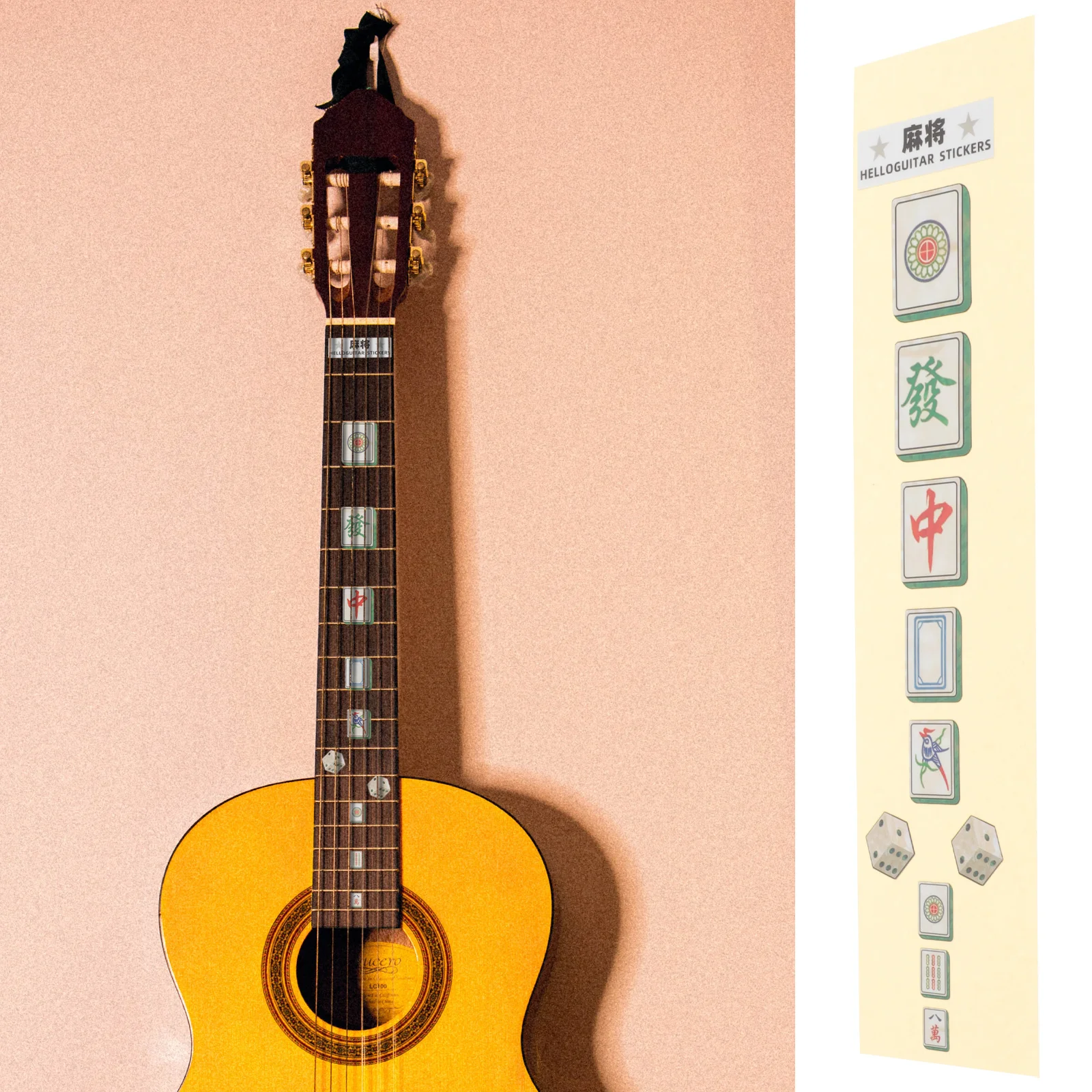 Guitar Sticker Mahjong Pattern Fretboard Decals Self-Adhesive For Electric Acoustic Guitar Ukulele Musical Instrument