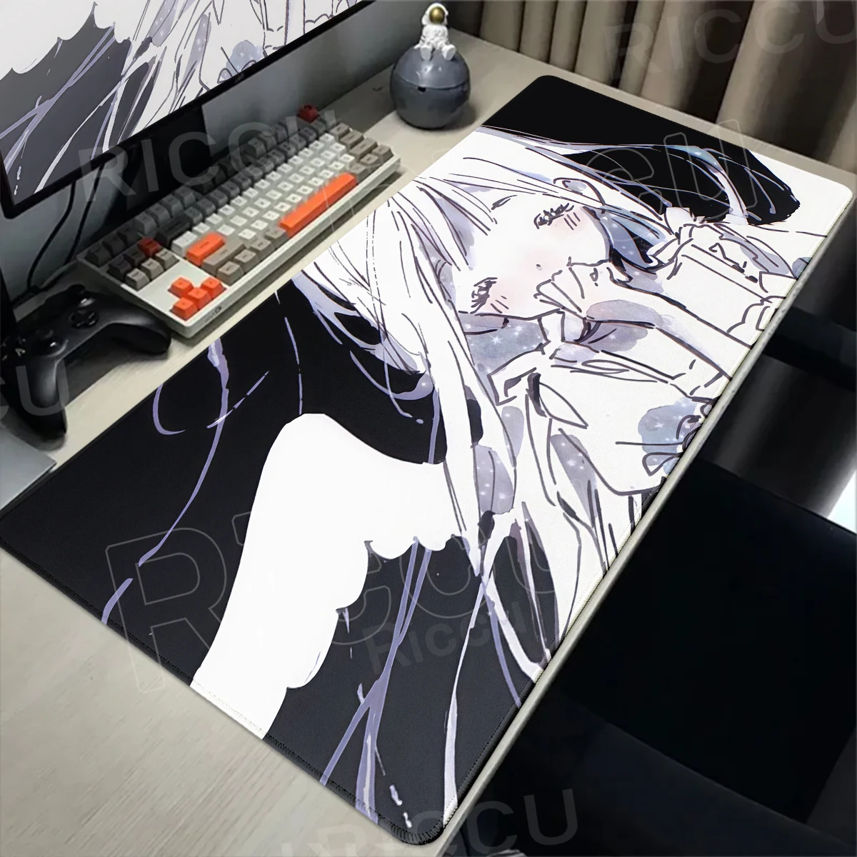 

Black And White Anime Girl Mouse Pad Gamer Keyboard Desk Mat XXL Laptop Tablemat Large Playpad Office Pc Accessories Gaming Pads