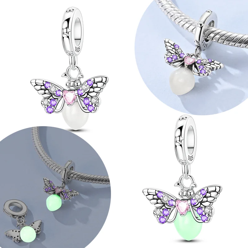 925 فضة مضيئة سحر حبة الزركون ليلة ضوء الوردي الأرجواني اليراع استرخى صالح الأصلي سوار المرأة مجوهرات هدية #2