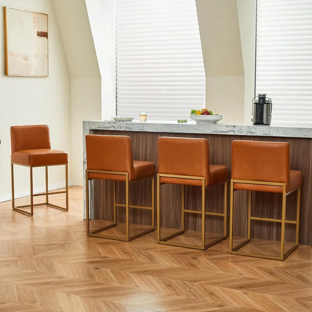 

Counter Height Bar Stools,Bar Stools Set of 4,26" PU Leather Modern Kitchen BarStools with Backs,Bar Chairs with Footrest and No