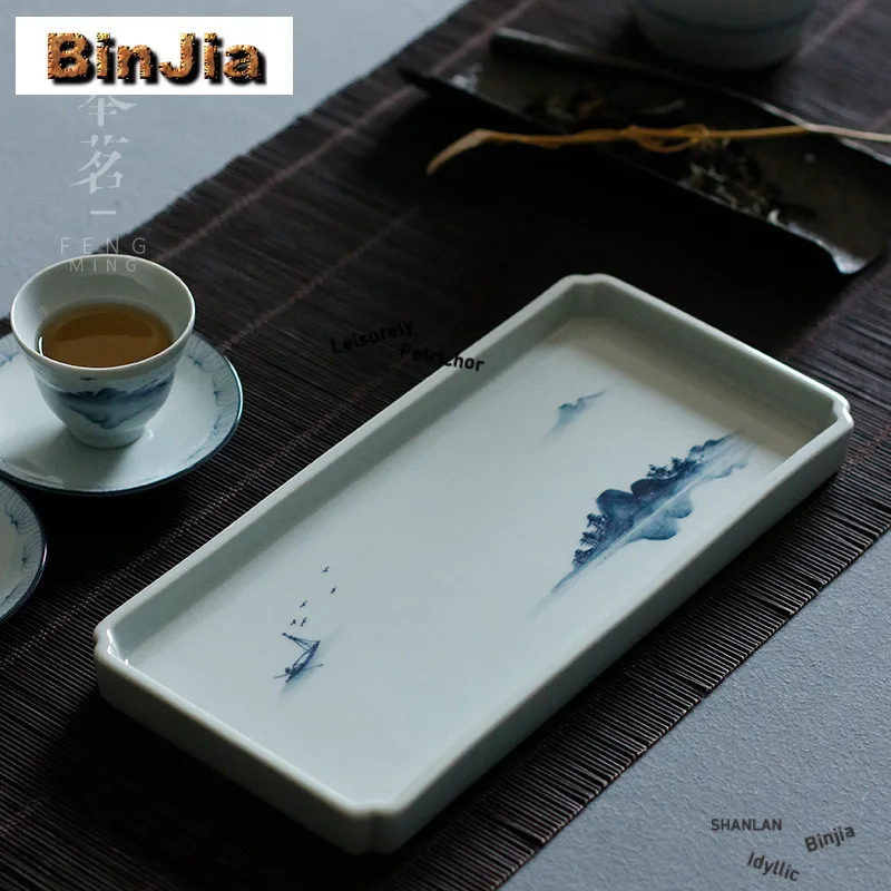 Hand-painted Landscape Tea Tray Snack Plate Coffee Storage Board Teapot Trivets Dishes For Serving Tea Ceremony Ornaments