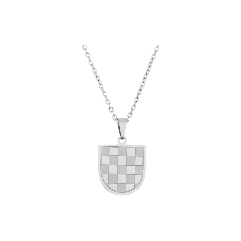   Vintage Pendant Necklace in 304 Stainless Steel, Croatian Jewelry with Checkerboard Detail for Outfit Styling Wear