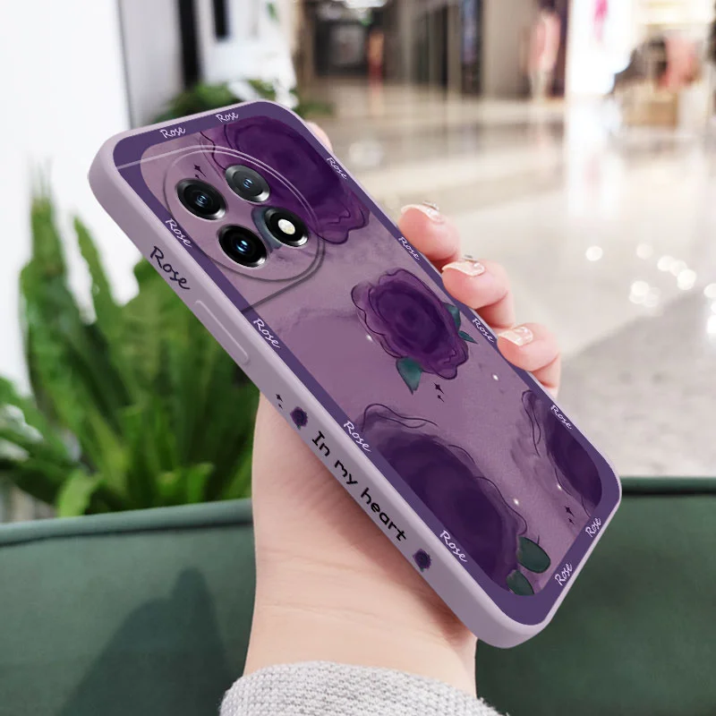 Purple Rose Phone Case For Oneplus 12 12R 11 11R 10 10R 10T 9R 9RT 9 8T 8 7 7T Pro 5G Liquid Silicone Cover