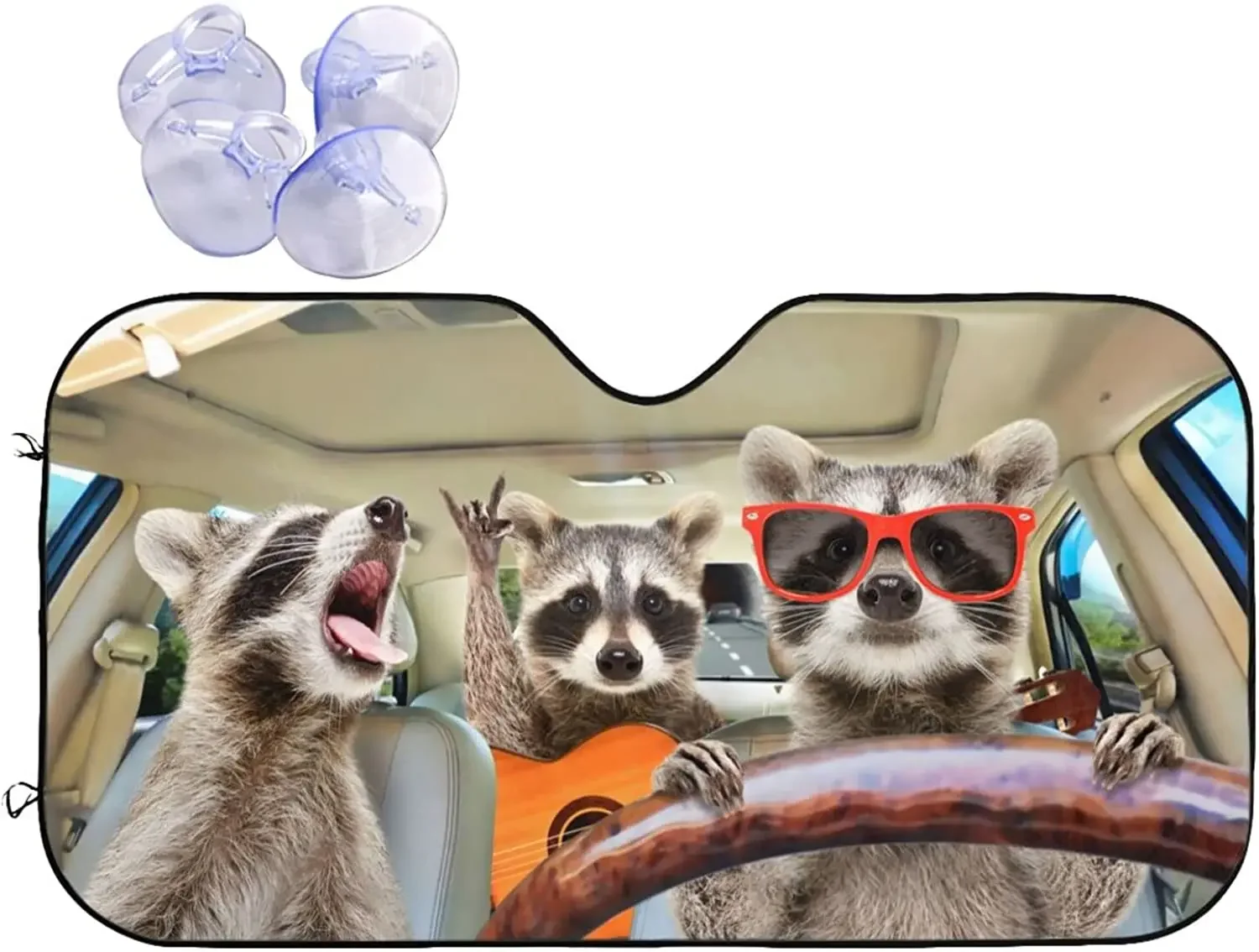 Funny Raccoon Animals Windshield Sun Shade for Car SUV Truck Foldable Uv Ray Reflector Front Window Sun Shade Visor Shield Cover