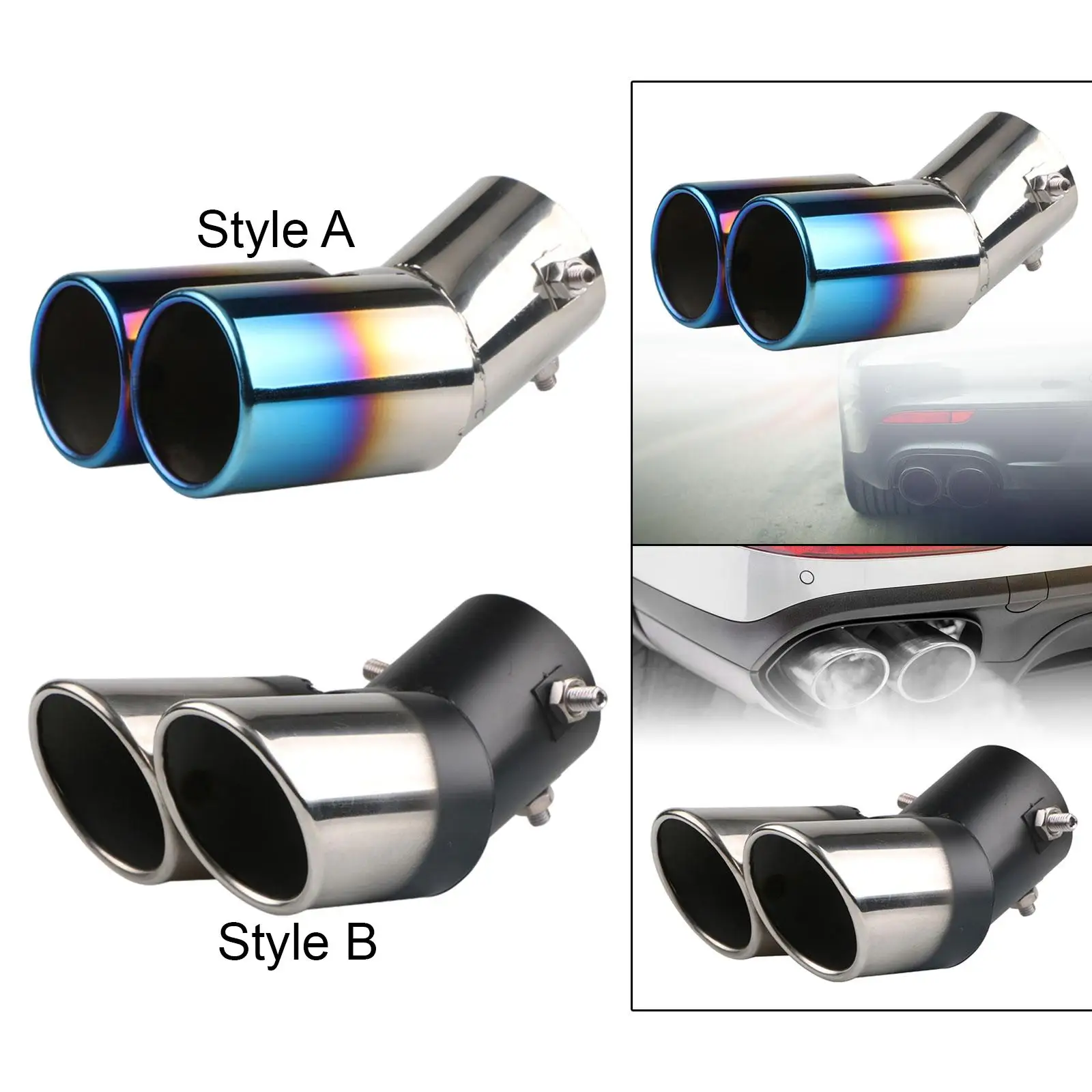 High Performance Double Outlets End Exhaust Tailpipe Stainless Steel Muffler Tip for Car Replacement